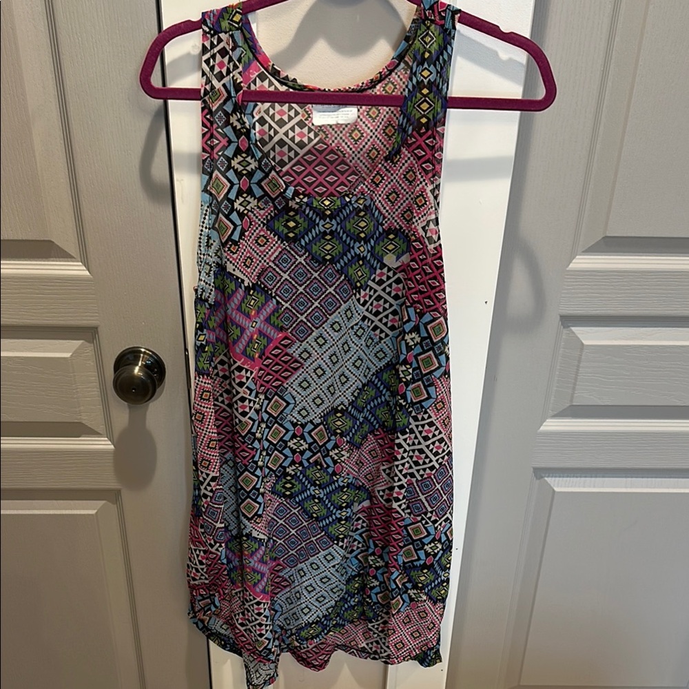 Swimsuits For All Multicolor Geometric Swim Coverup sleeveless flowy sheer
